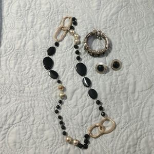 Black silver necklace set old costume jewelry